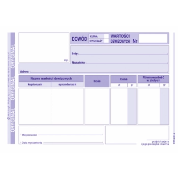 Dowód kupna - sprzedaż wartości dewizowych  A6 243-5